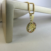 Colar Com Pingente De Circulo Da Árvore Da Vida Com Zircônia Colorida Banhado em Ouro 18k - Dourado