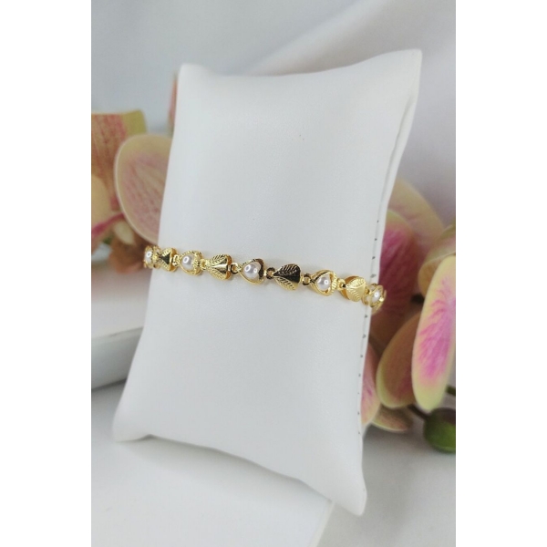 Pulseira Coração e Pérola - Dourado
