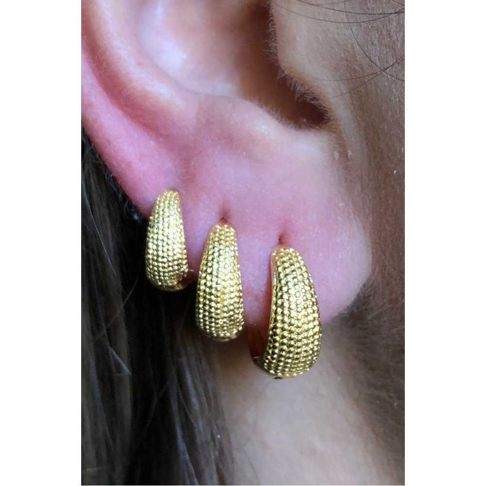 Trio de Brincos Argolinhas Grossas Banhado em Ouro 18k - Dourado