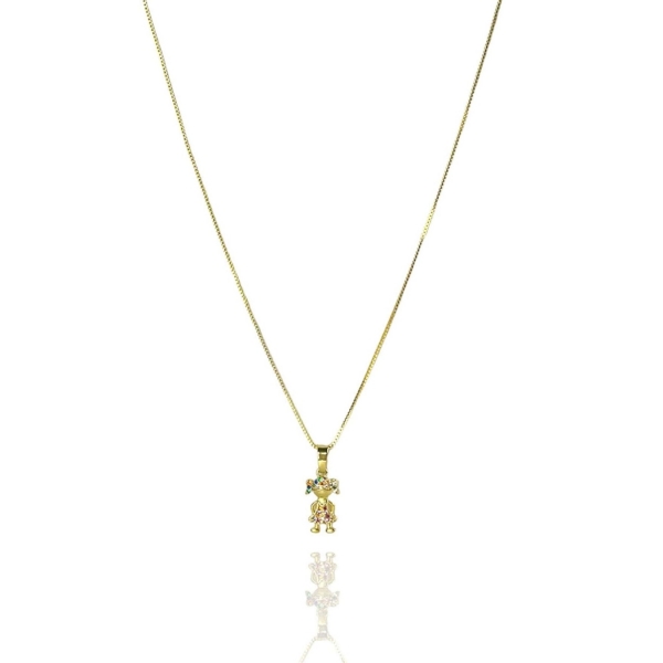 Colar Pingente Menina com Zircônia Colorida Banhado em Ouro 18k - Dourado