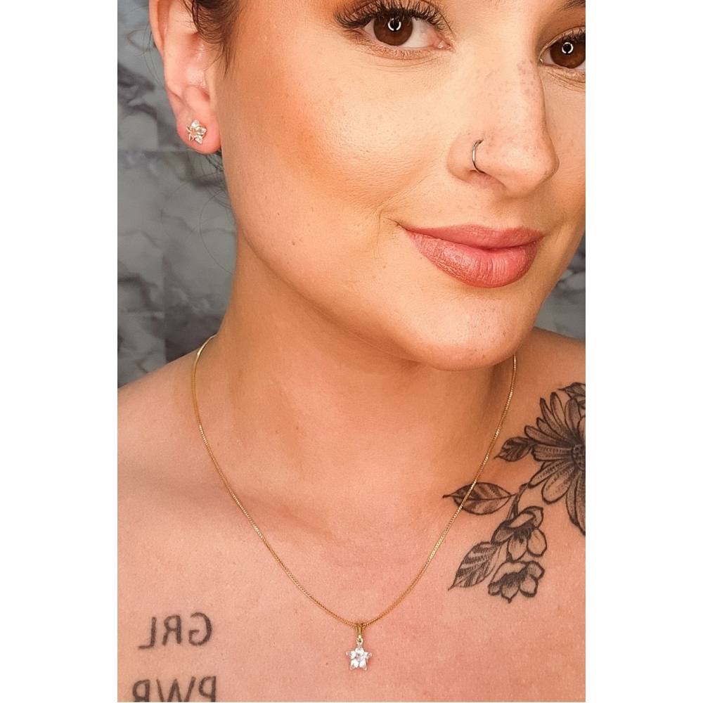 Conjunto Estrelas com Zircônia Banhado em Ouro 18k - Dourado