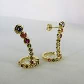Brinco Ear Cuff com Piercing Fake e Zircônias Colorida Banhado em Ouro 18k - Dourado