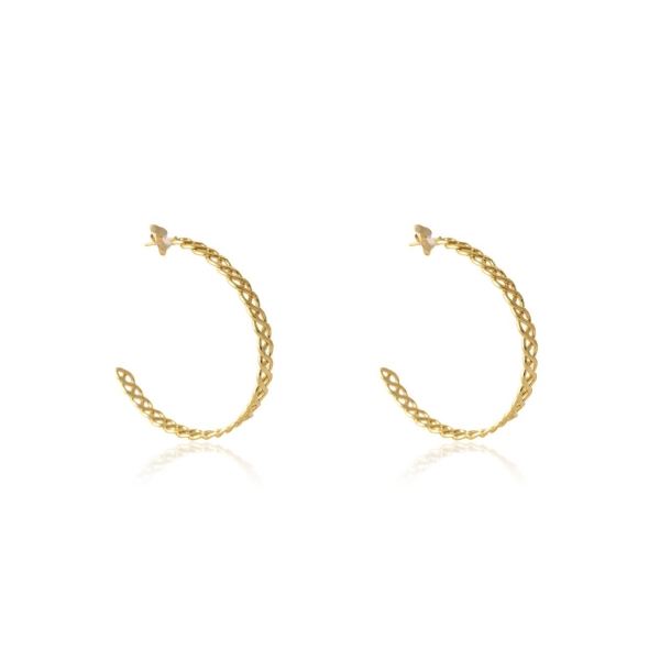 Brinco Argola Média Trabalhada com Vazado Banhado em Ouro 18k - Dourado