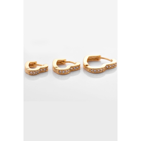Trio de Brincos de Coração Banhado em Ouro 18k - Dourado