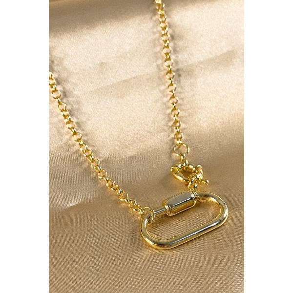 Colar Corrente de Elo Largo com Fecho Boia e Mosquetão Banhado em Ouro 18k - Dourado