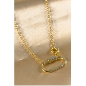 Colar Corrente de Elo Largo com Fecho Boia e Mosquetão Banhado em Ouro 18k - Dourado