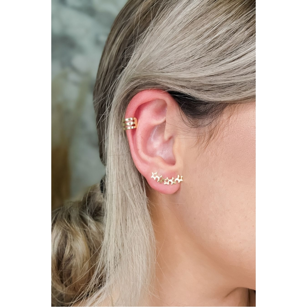 Brinco Ear Cuff Estrelas Pequenas Banhado em Ouro 18k - Dourado