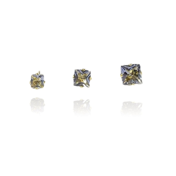 Trio de Zircônia Quadrada Lavanda Banhado em Ouro 18k - Dourado
