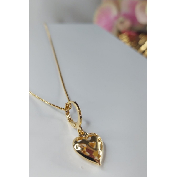 Colar com Pingente Argolinha de Coração Banhado em Ouro 18k - Dourado