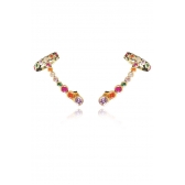 Brinco Ear Cuff com Piercing Fake e Zircônias Colorida Banhado em Ouro 18k - Dourado