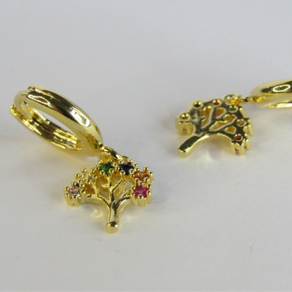 Brinco Argolinha De Árvore da Vida Banhado em Ouro 18k - Dourado