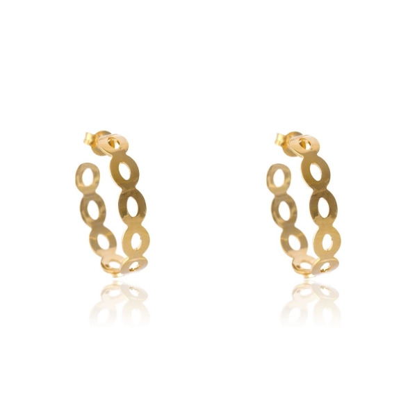 Brinco Argola Média com Vazados Ovais Banhado em Ouro 18k - Dourado