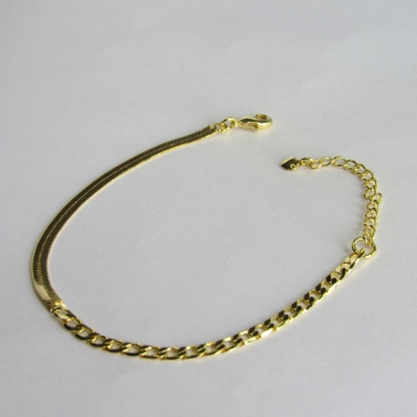 Pulseira Meia Fita Meia Corrente Banhado em Ouro 18k - Dourado