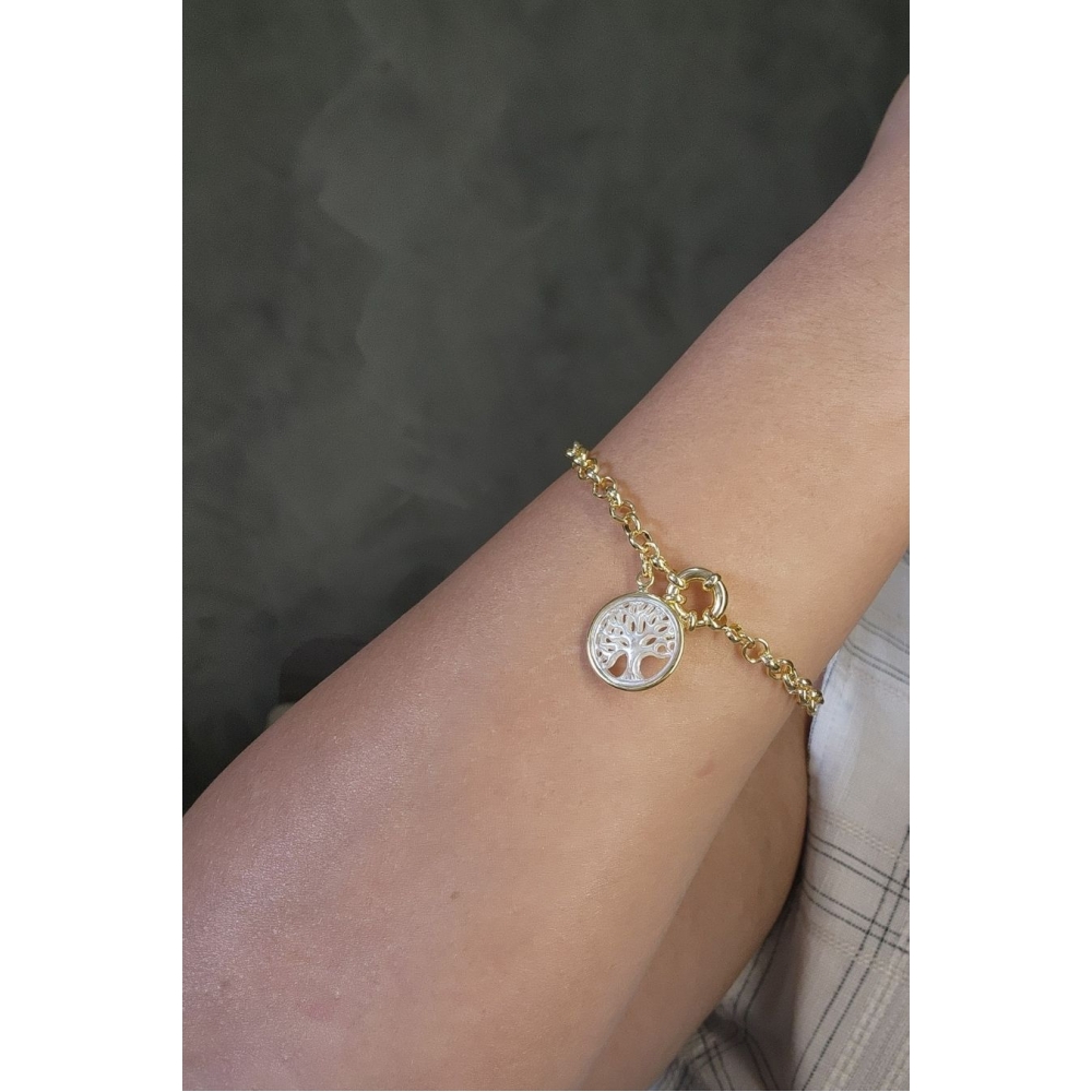 Pulseira Dourada com Pingente Árvore da Vida Banhado em Ouro 18k - Dourado