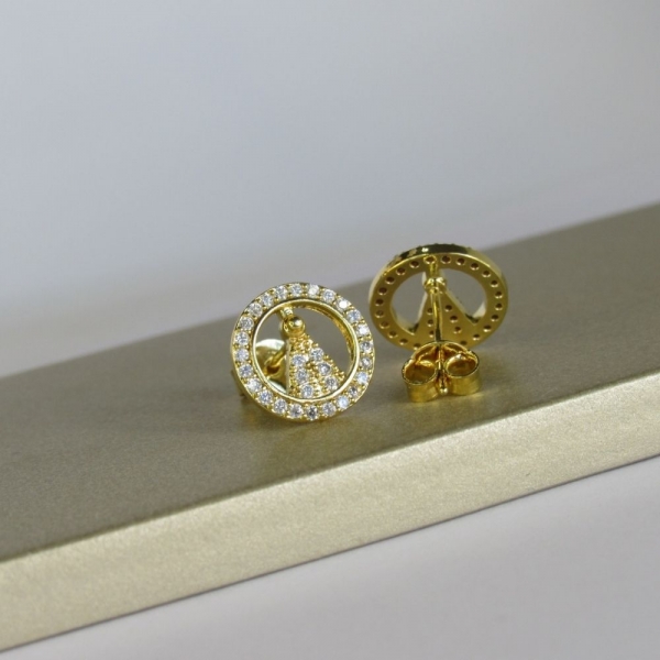 Brinco Mini Zircônias de Nossa Senhora Banhado em Ouro 18k - Dourado