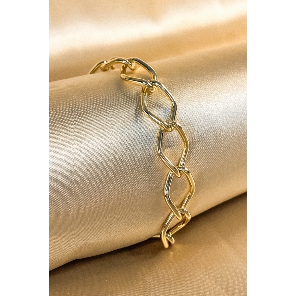 Pulseira Elo Losango Com Fecho Boia Banhado em Ouro 18k - Dourado