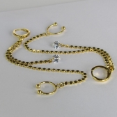 Brinco Argolinha Corrente com Ponto de Luz e Piercing Fake Banhado em Ouro 18k - Dourado