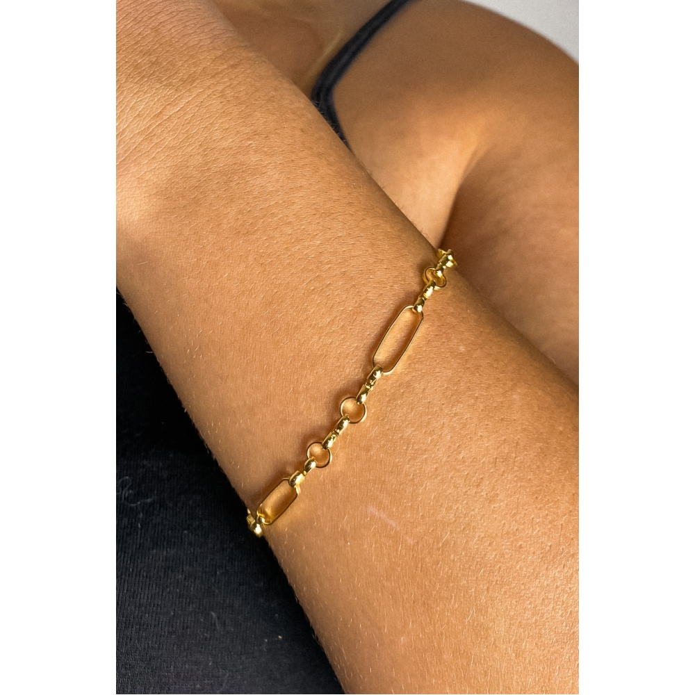 Pulseira Com Elo Ovalado e Elo Em Circulo Banhado em Ouro 18k - Dourado