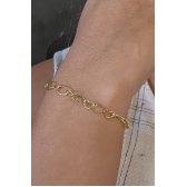 Pulseira Com Elos Ovais Intercalados Com Elos de Corações Banhado em Ouro 18k - Dourado