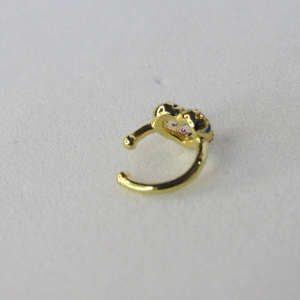 Piercing Fake Com Coração de Zircônias Coloridas Banhado em Ouro 18k - Dourado