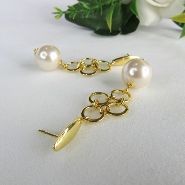 Brinco Grande de Fio com Circulo Dourado e Pérola Banhado em Ouro 18k - Dourado