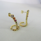 Brinco Ear Cuff com Piercing Fake e Zircônias Colorida Banhado em Ouro 18k - Dourado