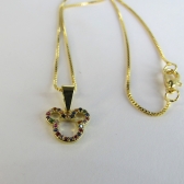Colar Com Pingente Do Mickey De Zircônia Colorida Banhado em Ouro 18k - Dourado