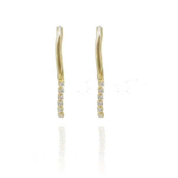 Brinco de Fita com Zircônias na Ponta Banhado em Ouro 18k - Dourado