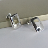 Brinco Pequeno Retangular Banhado em Ródio Branco - Branco