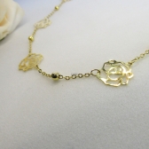 Colar Longo com Bolinha e Flor Banhado em Ouro 18k - Dourado