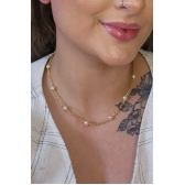 Colar Corrente Americana com Pérolas Banhado em Ouro 18k - Dourado