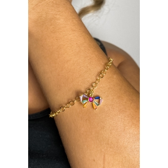 Pulseira Com Laço De Zircônias Coloridas Banhado em Ouro 18k