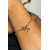 Pulseira Com Laço De Zircônias Coloridas Banhado em Ouro 18k - Dourado