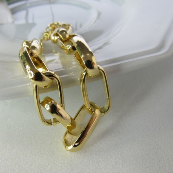 Pulseira de Elos Intercalados Grandes Banhados a Ouro 18k - Dourado