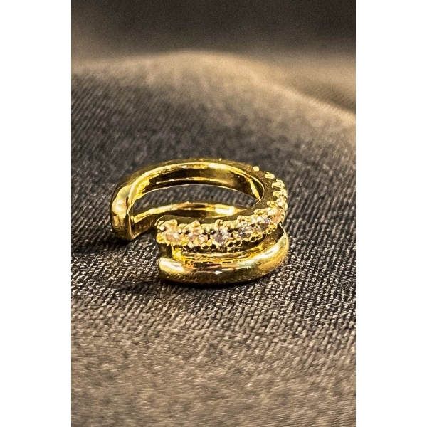 Piercing Fake Duas Tiras Lisa e Outra com Zircônias Banhado em Ouro 18k