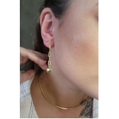 Brinco Argolinha com Corrente e Coração Banhado em Ouro 18k - Dourado