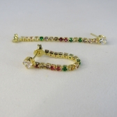 Brinco Corrente de Zircônias Coloridas Sortidas Com Zircônia na Ponta Banhado em Ouro 18k - Dourado