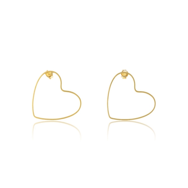 Brinco Médio com Coração Vazado Horizontal Banhado em Ouro 18k - Dourado