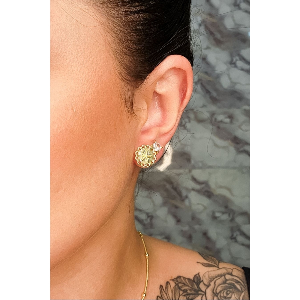 Brinco  Estrela do Mar Trabalhado Banhado em Ouro 18k - Dourado