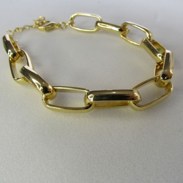 Pulseira de Elos Intercalados Grandes Banhados a Ouro 18k - Dourado