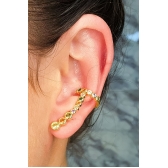 Brinco Ear Cuff com Piercing Fake e Zircônias Colorida Banhado em Ouro 18k - Dourado