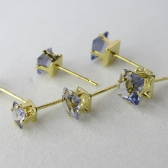 Trio de Zircônia Quadrada Lavanda Banhado em Ouro 18k - Dourado