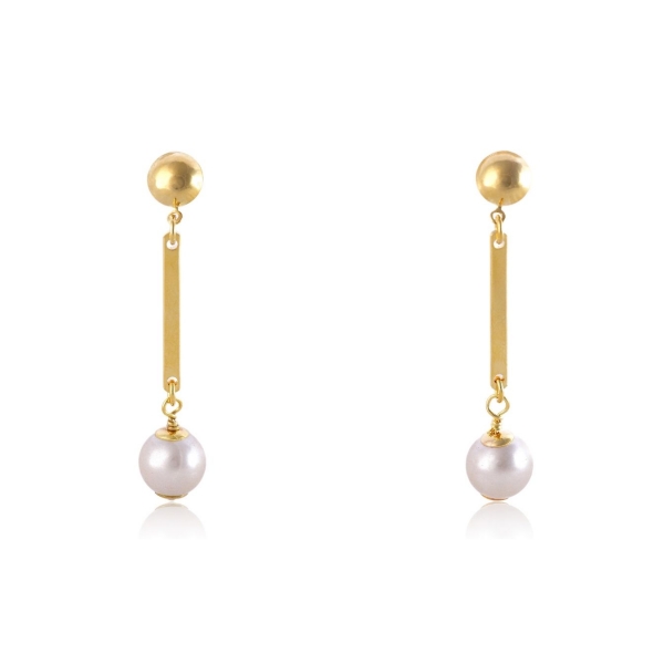 Brinco Médio com Fio Pérola Banhado em Ouro 18k - Dourado