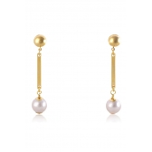 Brinco Médio com Fio Pérola Banhado em Ouro 18k - Dourado