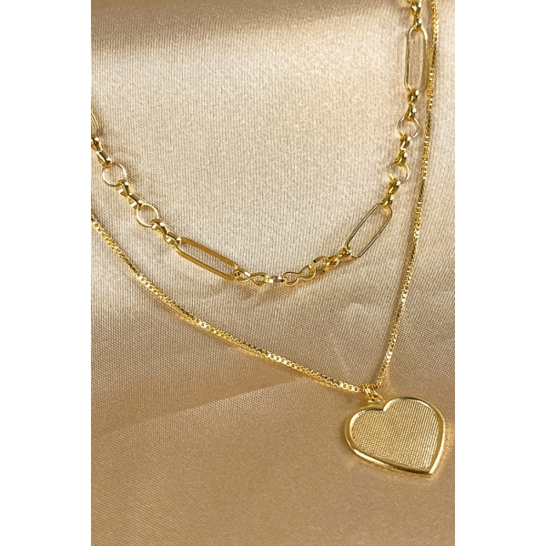 Colar Duplo com Coração Banhado em Ouro 18k - Dourado