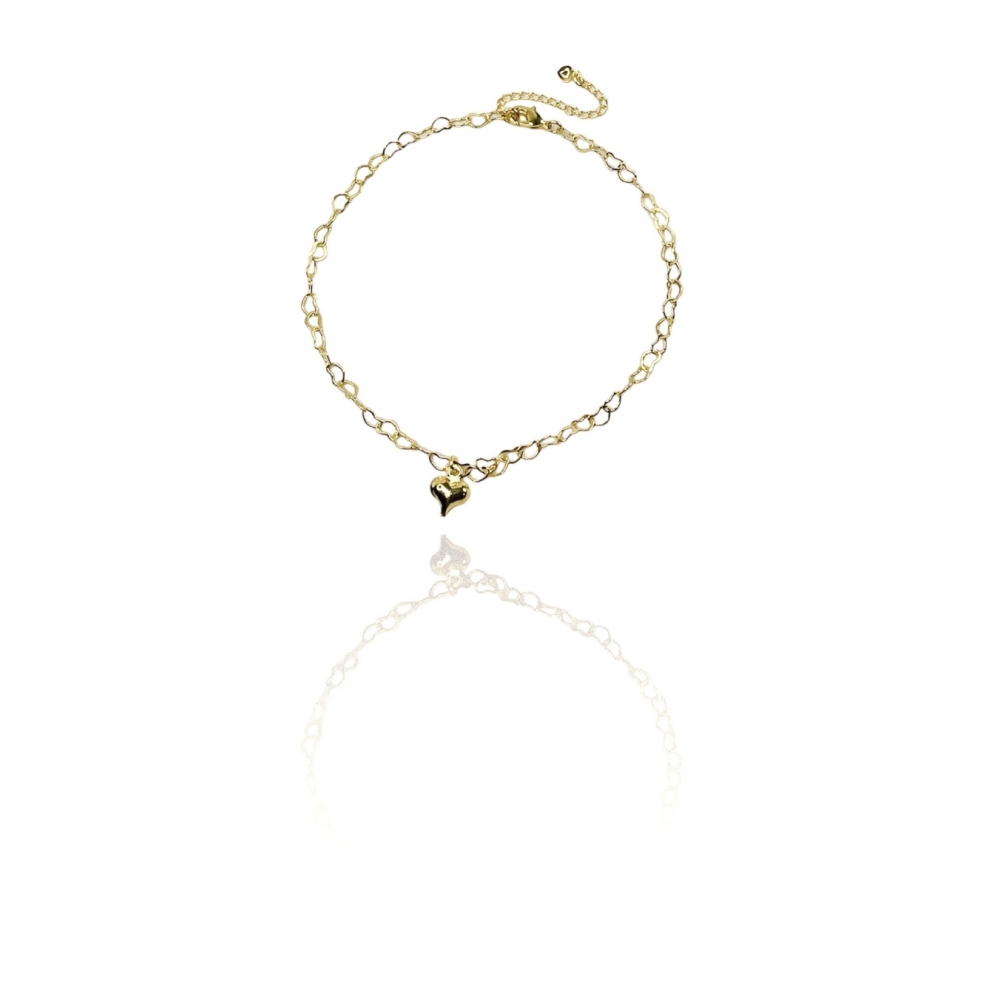 Tornozeleira Corrente de Coração Com Pingente De Coração Banhado em Ouro 18k - Dourado