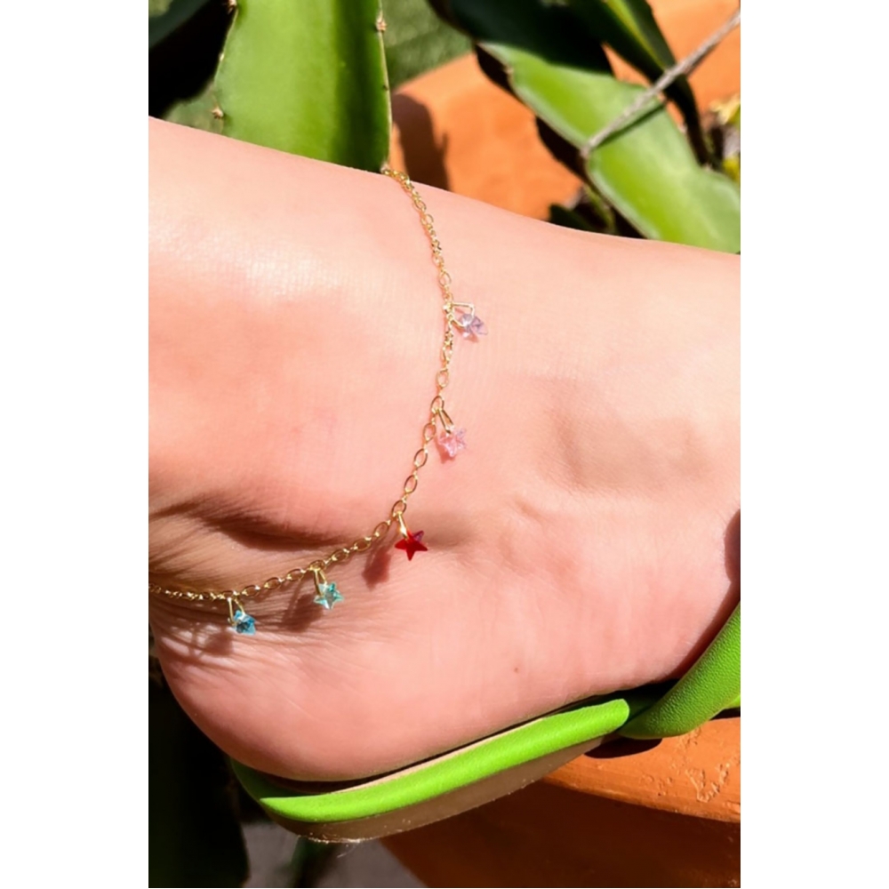 Tornozeleira de Estrelas de Zircônias Banhado em Ouro 18k - Dourado