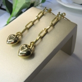 Brinco Corrente Elo com Coração na Ponta Banhado em Ouro 18k - Dourado