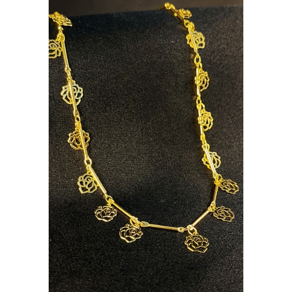 Colar com Corrente com Mini Flores Banhado em Ouro 18k - Dourado