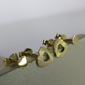 Duo Coração Pequeno e Coração Vazado Trabalhado Banhado em Ouro 18k - Dourado